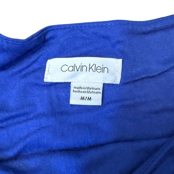 Calvin Klein Women's Medium Fitted Blue Blouse Short Sleeve Top Floral Lined - Picture 2 of 5